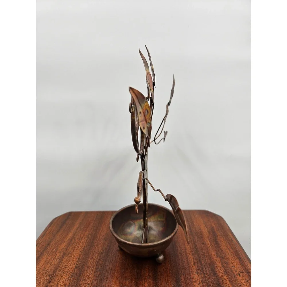 Ancient Graffiti Flamed Copper Metal Jewelry Tree Stand Organizer Made in India